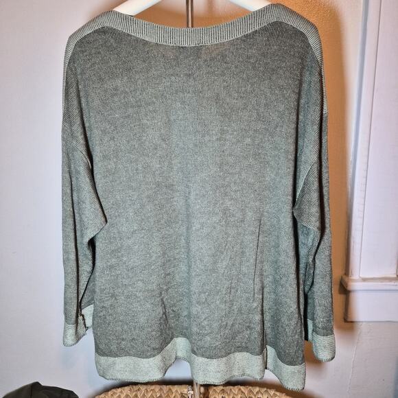 Chicos Size 3 Or XL Boat Neck Green Lightweight Sweater 3/4 Rolled Sleeve - Picture 2 of 7